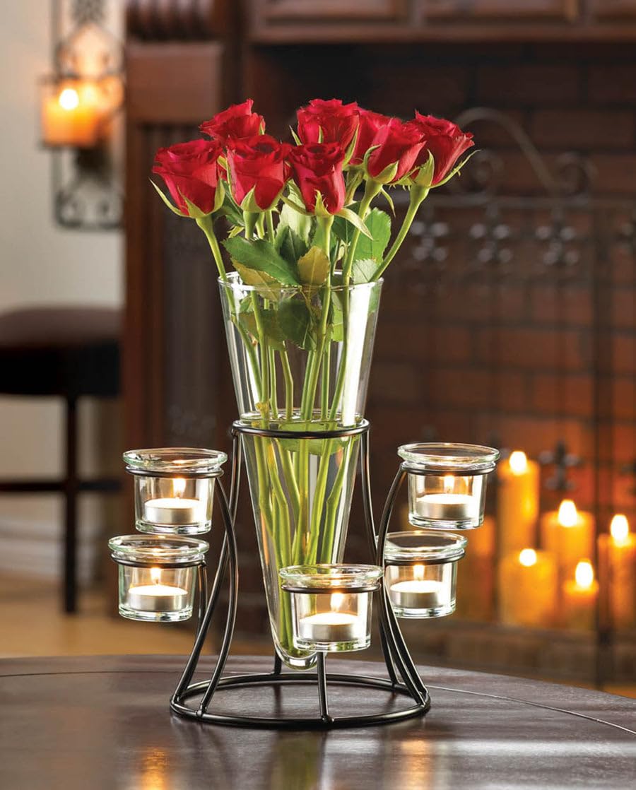 Koehlerhomedecor Black Metal Frame Tapered Glass Flower Vase Candle Holder Set