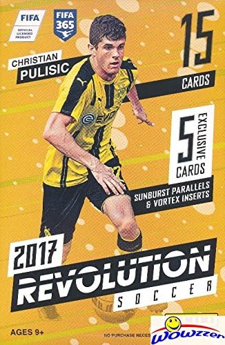 2017 Panini Revolution Soccer EXCLUSIVE Sealed Hanger Box with 2 VORTEX & 3 SUNBURST Inserts! Look for Cards & Autographs from Lionel Messi Ronaldo Maradona Christian Pulisic & Many Mor