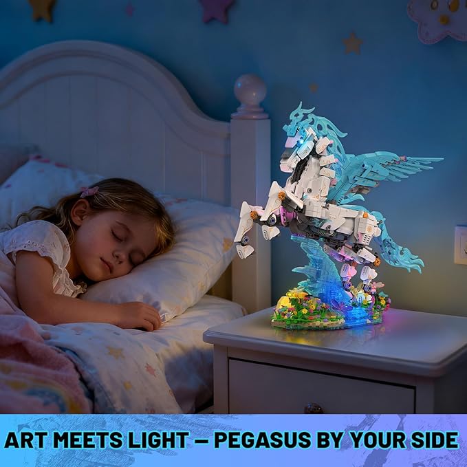 JMBricklayer Pegasus Building Set for Adults/Women Fantasy Animal Art Model with Light Advanced Building Kit Gift for Valentines Christmas Birthday & Home Bedroom Art Decor - 70015 New Upgrade