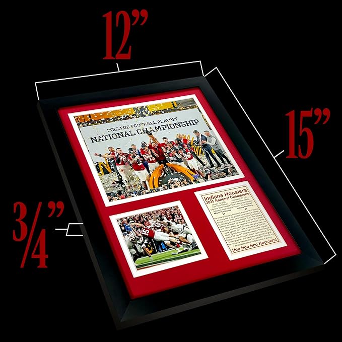 Indiana Hoosiers | 2025 CFP National Champions | Collectible Hoosier Football Memorabilia | Framed Picture & Photo Collage Gift Man Cave Wall Art Home & Room Decor | 2 Sizes & 2 Styles (