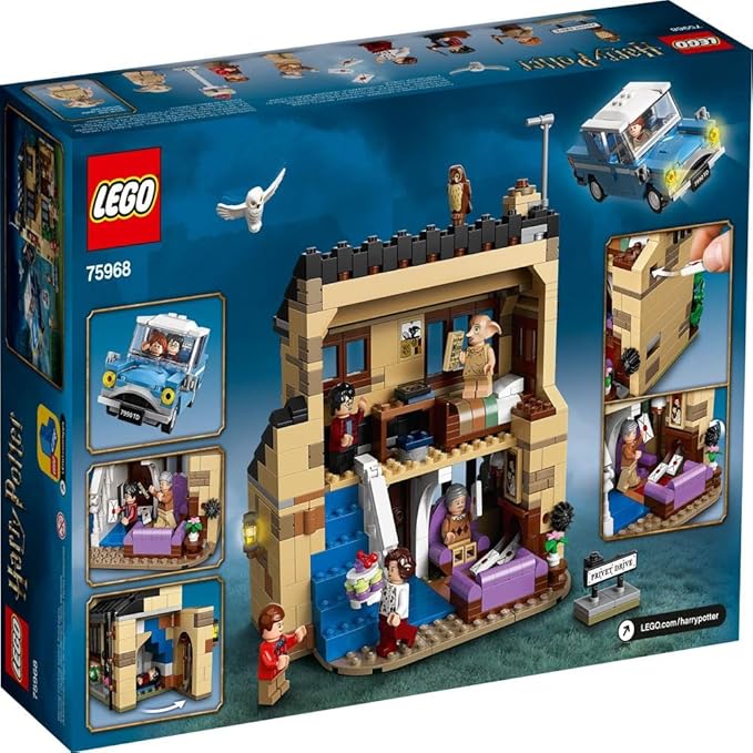 LEGO Harry Potter 4 Privet Drive 75968 House and Ford Anglia Flying Car Toy Wizarding World Gifts for Kids Girls & Boys with Harry Potter Ron Weasley Dursley Family and Dobby Minifigures