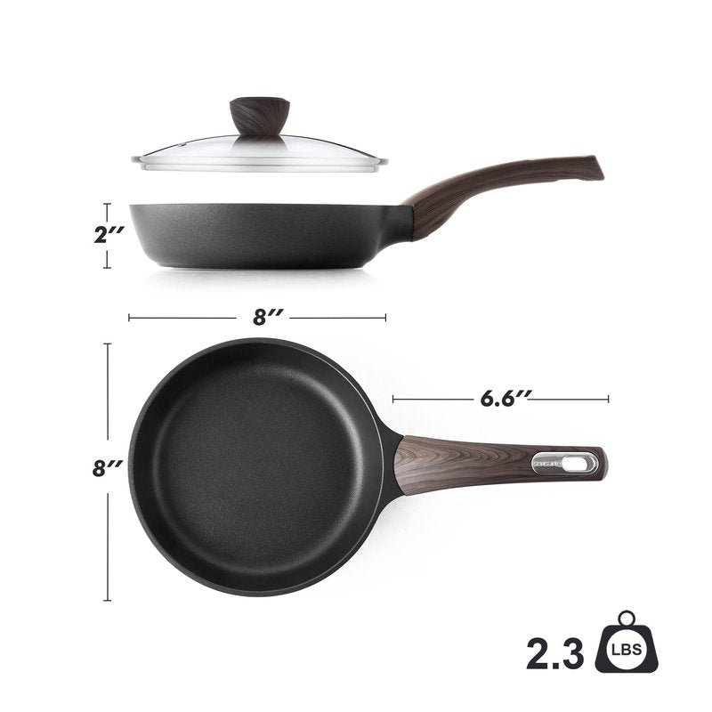 SENSARTE Nonstick Frying Pan Skillet with Lid, 8inch Non Stick Pan Omelette Pans, Healthy Kitchen Cooking Chef's Pan with Cover, Free of Intentionally Added PFOA/PFOS, Induction Compatible, Black