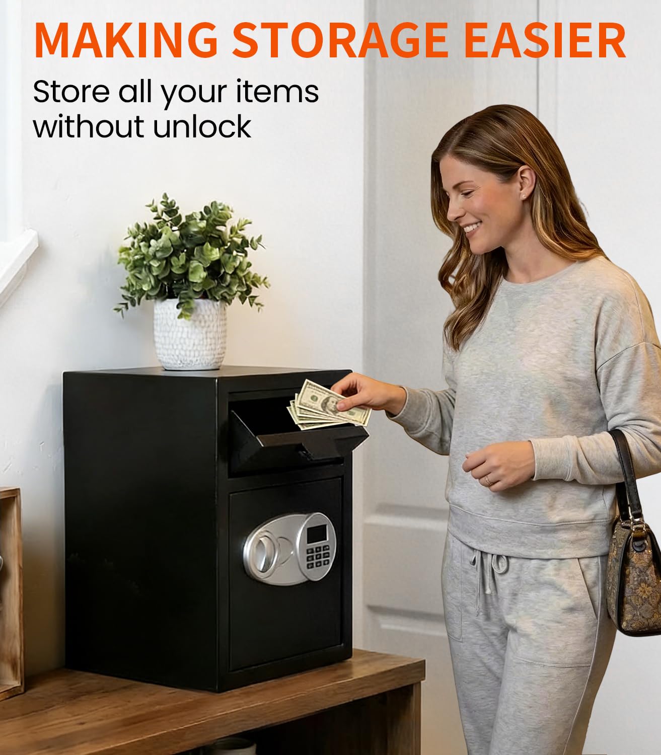 2.8 Cuft Depository Safe with Drop Slot, Anti-Theft Cash Drop Safe with Digital Keypad, Heavy Duty Drop Slot Safes with LCD Display, Drop Commercial Safe for Business Mail Church