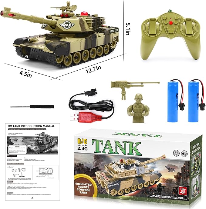 Remote Control Tank for Boys - Kids Simulated Army Tank Toy 1:28 Scale 8 Channels RC Tanks with Toy Soldiers 2 Batteries Rotating Turret & Sound Military Toys Great Gift for Boys Age 8 9 10