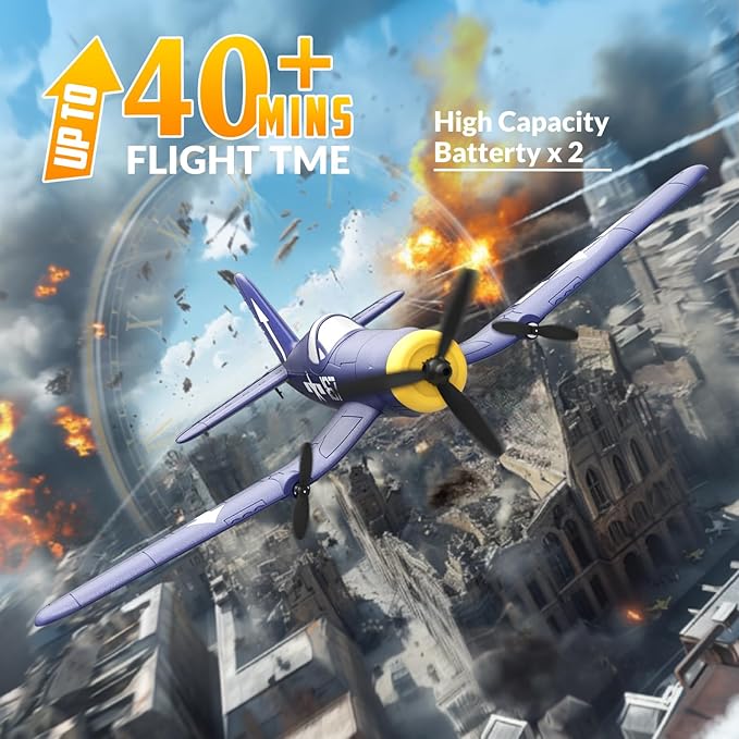 HAWK'S WORK 3 Channel RC Plane F4U Corsair Remote Control Warbird Ready to Fly 2.4GHz 6-axis Gyro Stabilizer Easy to Fly for Kids & Beginners