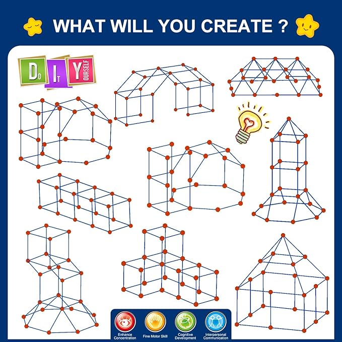 Fort Building Kit for KidsSTEM Construction Toys Educational Gift for 4 5 6 7 8 9 10 11 12 Years Old Boys and GirlsUltimate Creative Set for Indoor & Outdoors Activity200 PcsOriginal