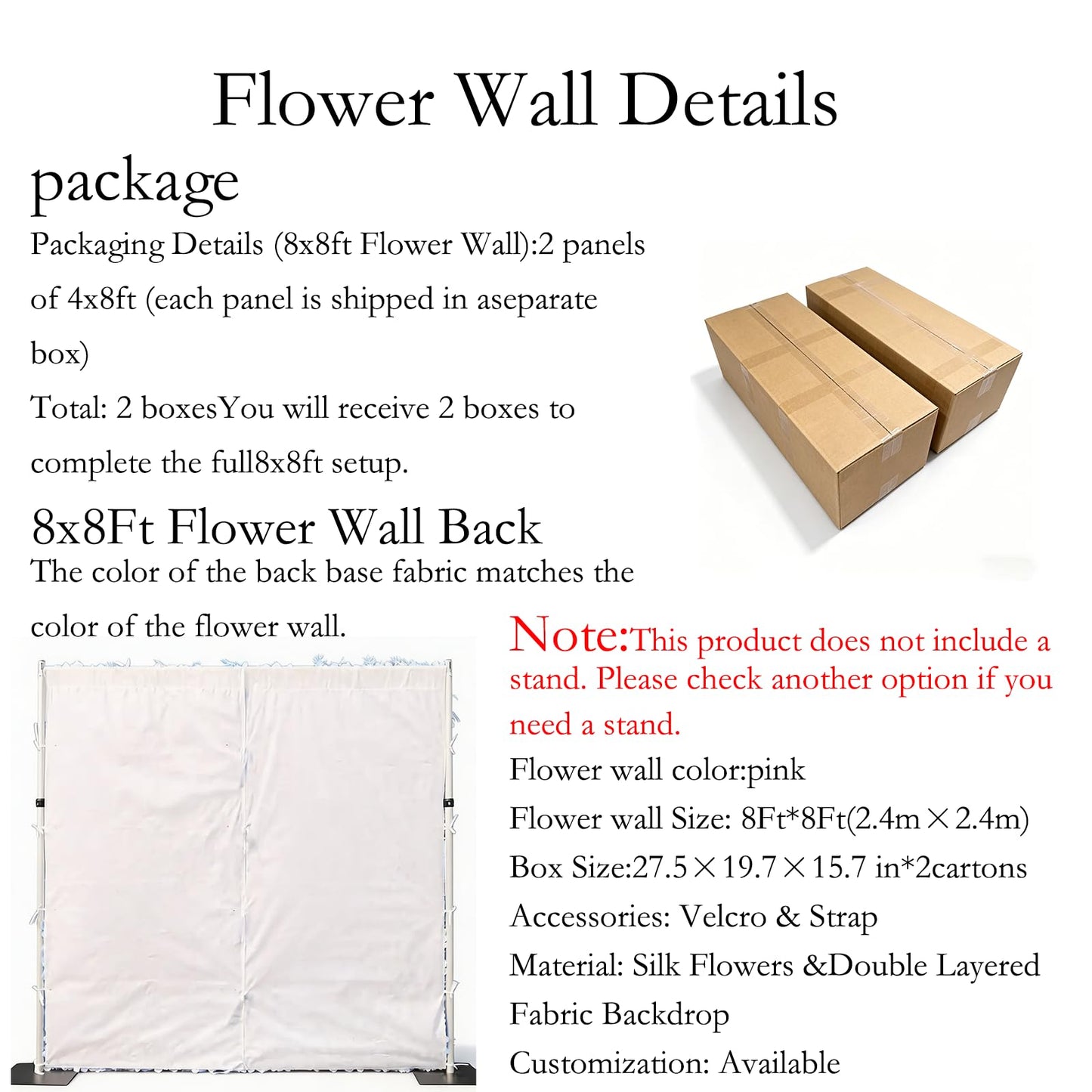 5D Artificial Silk Rose Flower Wall Backdrop, Exquisite White Floral Wall, 8×8 Ft, Quick Installation & Easy Storage, Reusable, Suitable for Weddings, Birthday Parties and Home Decor, Without Stand.