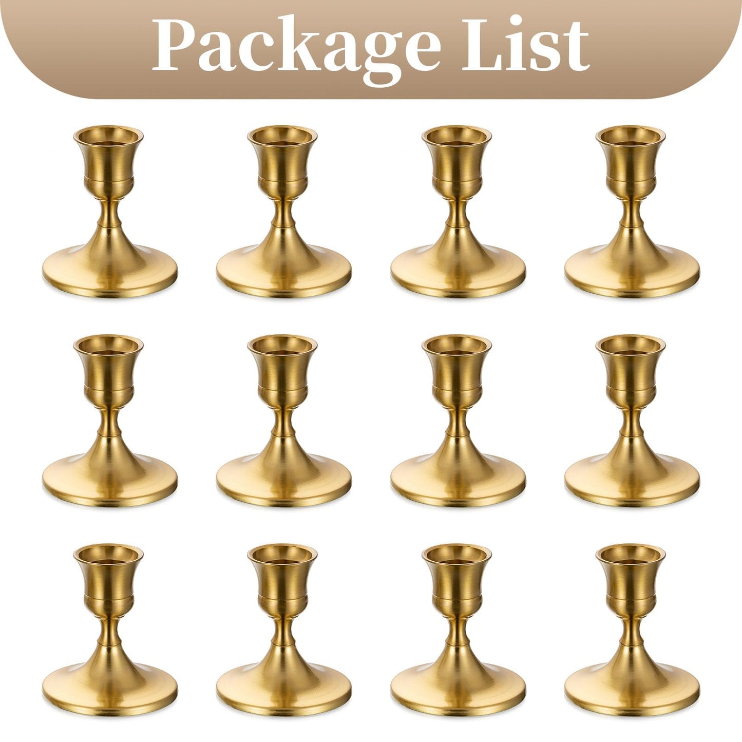 Sziqiqi Candlestick Holders Taper Candle Holders - Gold Candle Stick Candle Holder Bulk Decorative Table Centerpiece for Wedding Reception Christmas Dinner Bridal Showers Party Decor Pack of 12
