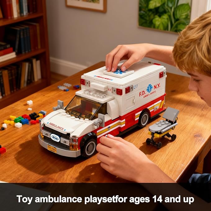 Ambulance Building Set Emergency Rescue Vehicle Model Kit Collectible Display Model for Adults & Teens 14+ Compatible with Lego Ambulance Set 660 PCS