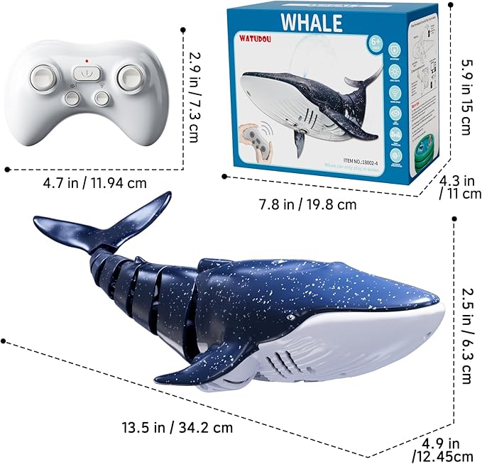 Remote Control Whale Shark Toys for Boys Kids 1:18 Scale High Simulation Shark for Pool 2.4Ghz Electric RC Shark Boat Fish Toys with Light & Spray Toy Shark Gifts for 6 7 8 9 Year olds Kid Boy