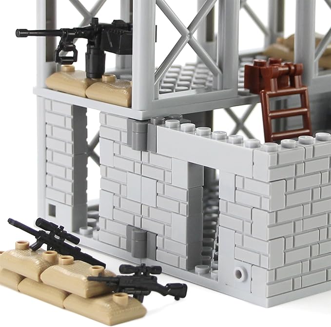 Feleph Military Base Building Bricks Set 389 Pieces Armory Defense Guard Tower Guns Army Weapons SWAT Gear Accessories for Soldier Figures Building Block Toy Compatible with Major Brands