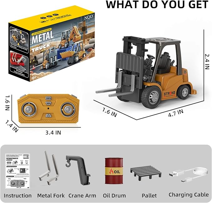 Mini RC Forklift Toy 1/64 Forklift Truck Rechargeable App & Remote Control 2 in 1 Transformable Lift Fork & Hook RC Construction Vehicles Birthday Gifts for Adults Kids Boys Girls Age 6+