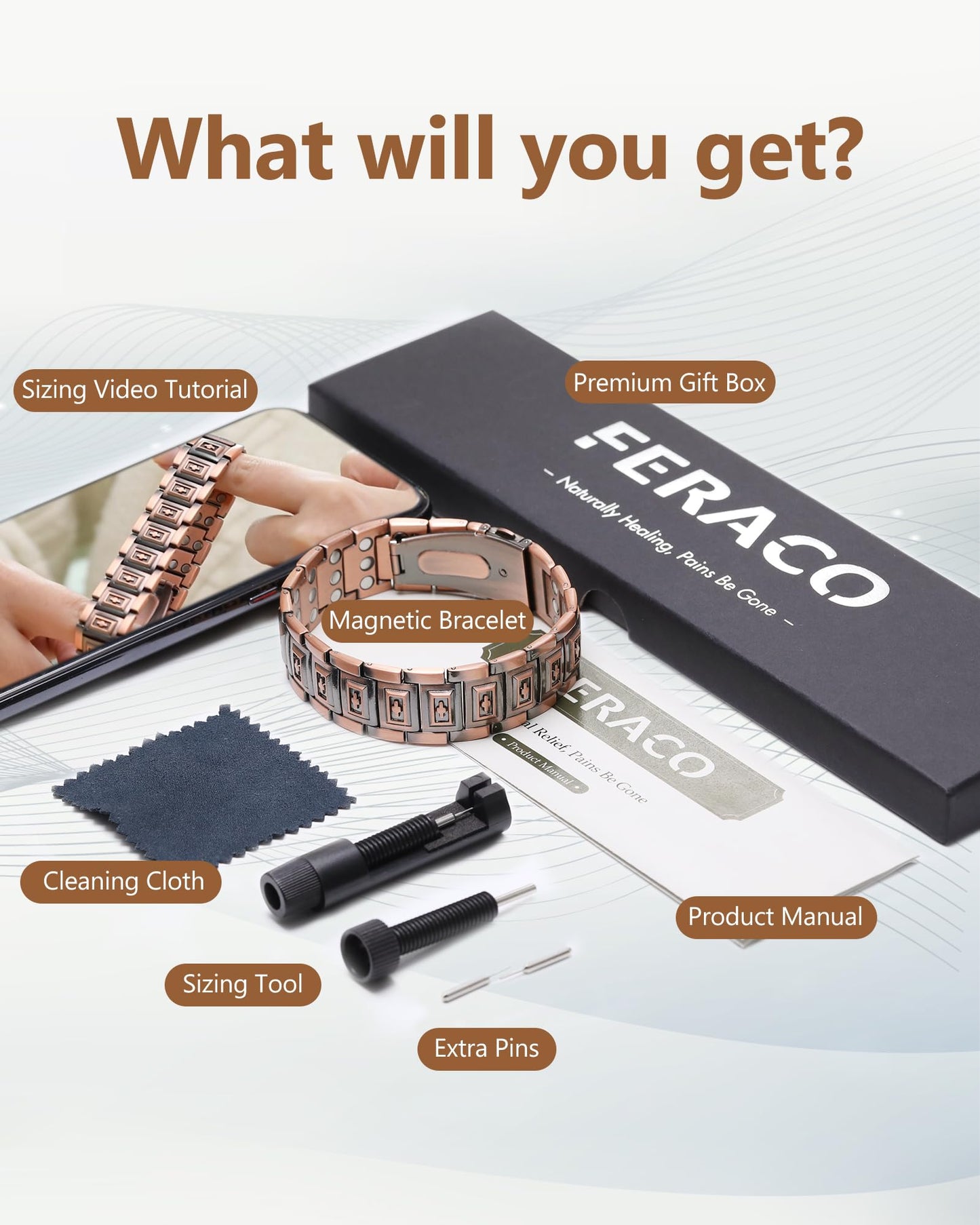 Feraco 3X Strength Copper Magnetic Cross Bracelet for Men - 99.99% Pure Copper with 3800 Gauss Magnets,Gifts for Him