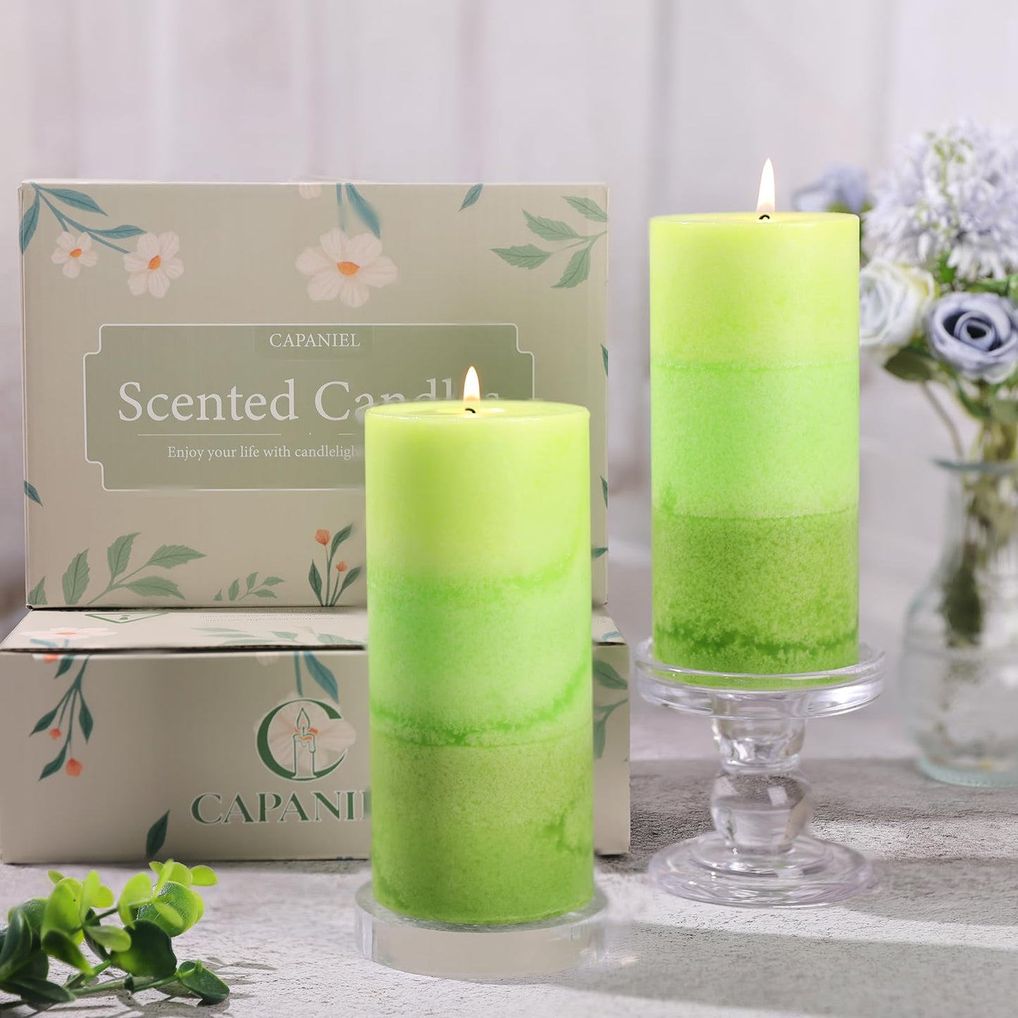 Sage & Citrus Scented Pillar Candles, 2.8x6 Inch Green Pillar Candle Natural Fragrance Candles 210H Long Burning Smokeless Pillar Candle for St. Patrick's Day Home Decor Wedding, 3 Pack