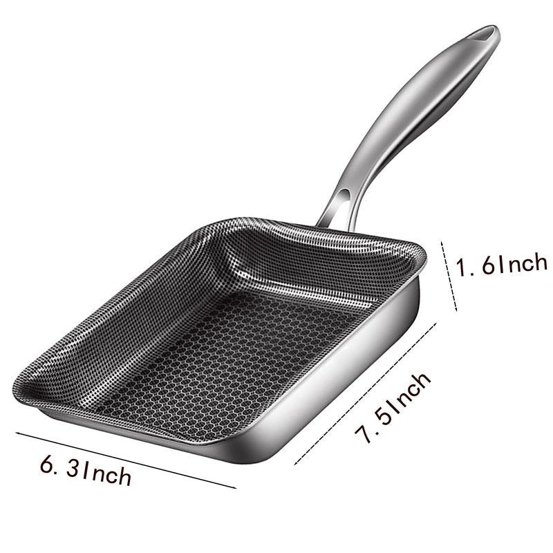 Toutrop 316 Stainless Steel Omelette Pan, Egg Pan Skillet, Square Cooking Pans Nonstick for Making Omelets, PFOA-Free