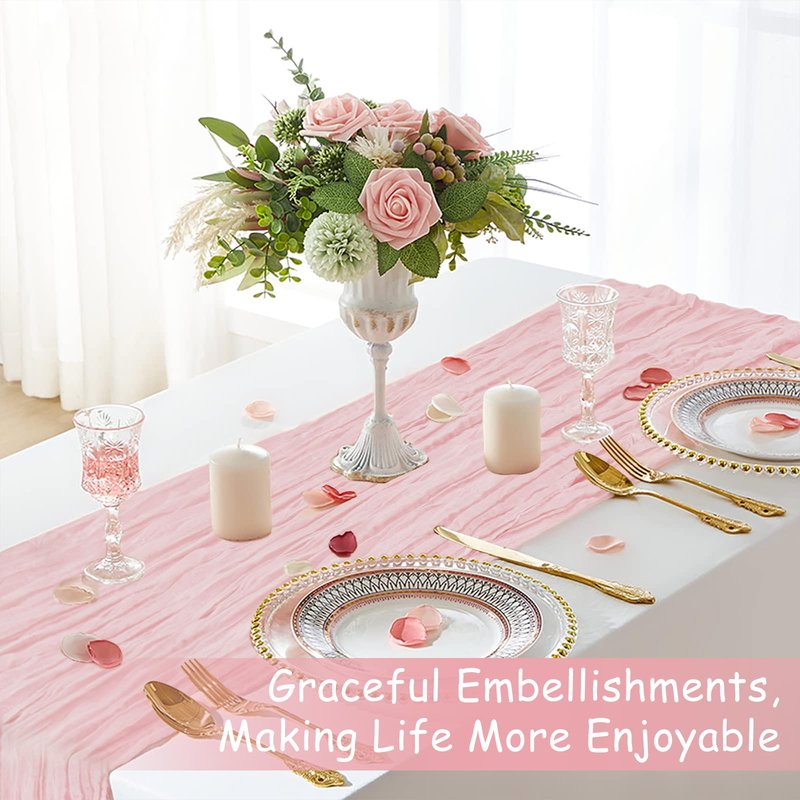 Pink Table Runner, 10 Ft Spring Table Runner, Gauze Rustic Cheesecloth Table Runners for Wedding, Party, Baby & Bridal Shower, 120 in Boho Table Runners for Easter, Mother's Day