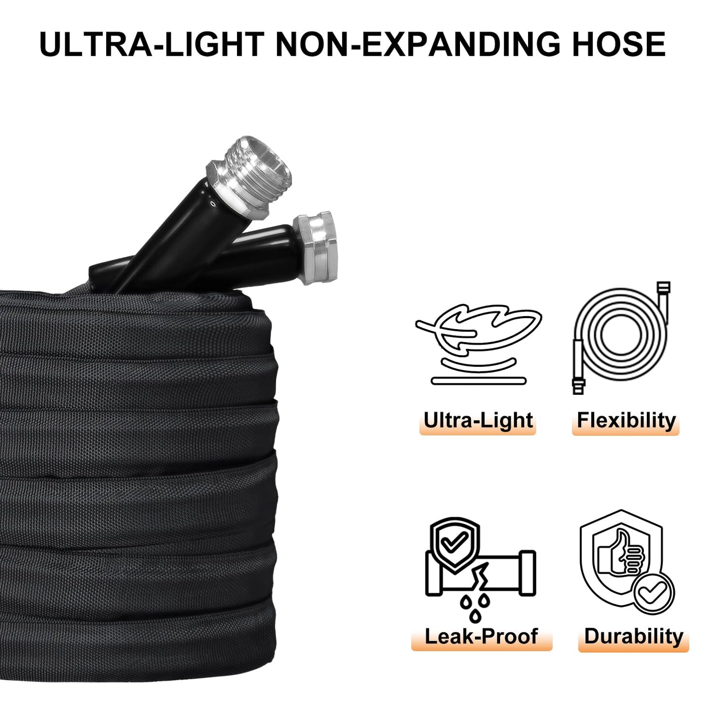 GUKOK Non-Expanding Garden Hose, Lightweight, Ultra Flexible, Durable, Kink-Free Garden Hose, RV, Marine and Camper Hose, 50-Feet x 1/2-Inch