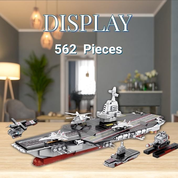 8 in 1 WW2 Aircraft Carrier Building Set Military Cruiser Ocean Battleship Toy with Helicopter & Boat (25 Warship Models) 562 Pieces Naval Gifts for Adults Man Teens 14+
