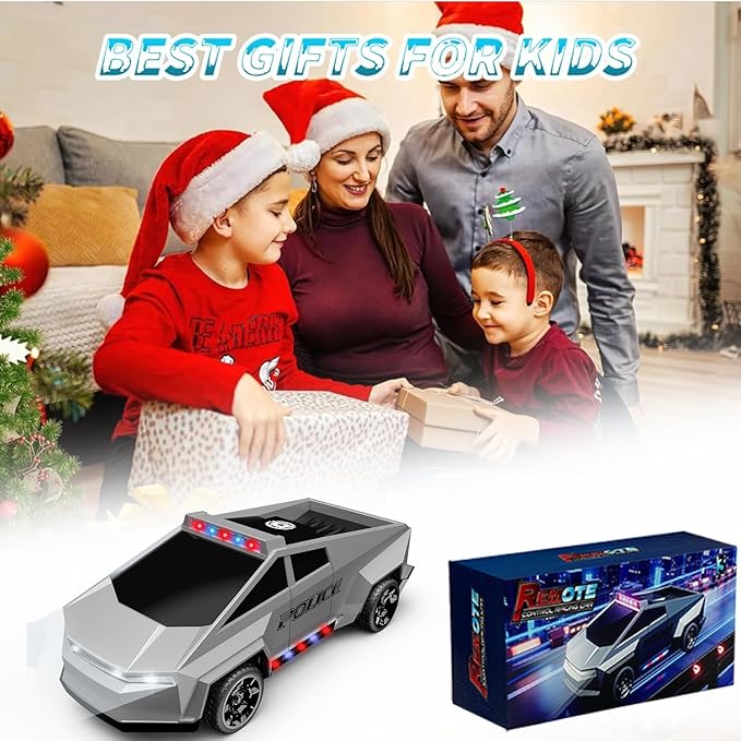 RC Remote Control Car Cybertruck Toy Police Car Toy 2.4GHz LED Lights 2 Rechargeable Batteries Ideal Gift for Boys Girls Ages 3+ Years