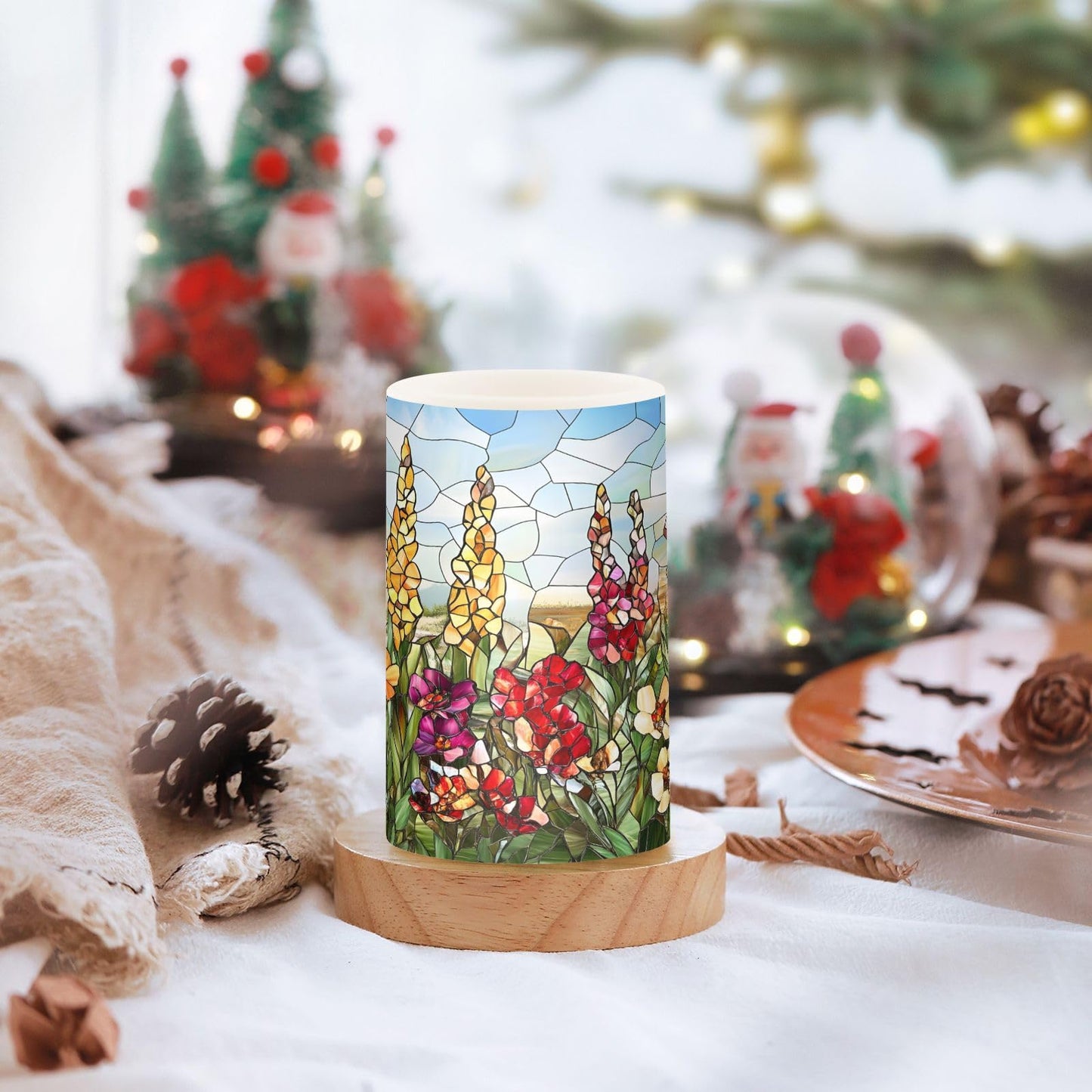 ALAZA Flickering Flameless Candles Mexico Art Flowers Spring Battery Operated Candles with Remote Timer LED Pillar Votive Candles Set of 2 for Holiday Decor