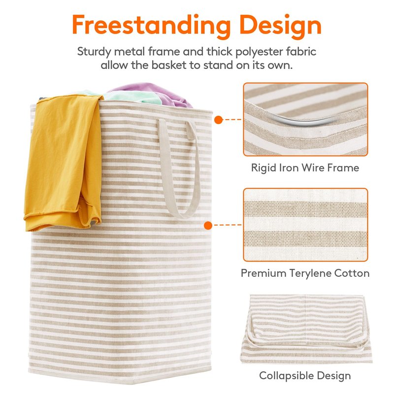 Lifewit 3 Pack Laundry Basket 80L Each, Collapsible Clothes Hamper with Reinforced Handles, Freestanding Waterproof Design for Bedroom and Laundry Room, Beige 240L Total