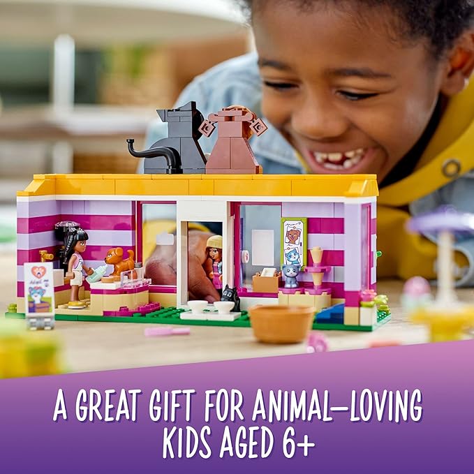 LEGO Friends Pet Adoption Café 41699 Building Toy - Collectible Animal Rescue Set with Olivia & Priyanka Mini-Dolls Cat & Dog Figures Creative Toys for Boys Girls and Kids Ages 6+