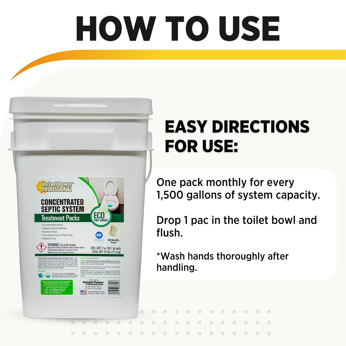 Instant Power Septic System Treatment Dissolving Pacs - Septic Tank Treatment Packets, Drain Cleaner Liquid Clog Remover for Septic System, Drain Defense for RVs - Includes 200 Pacs