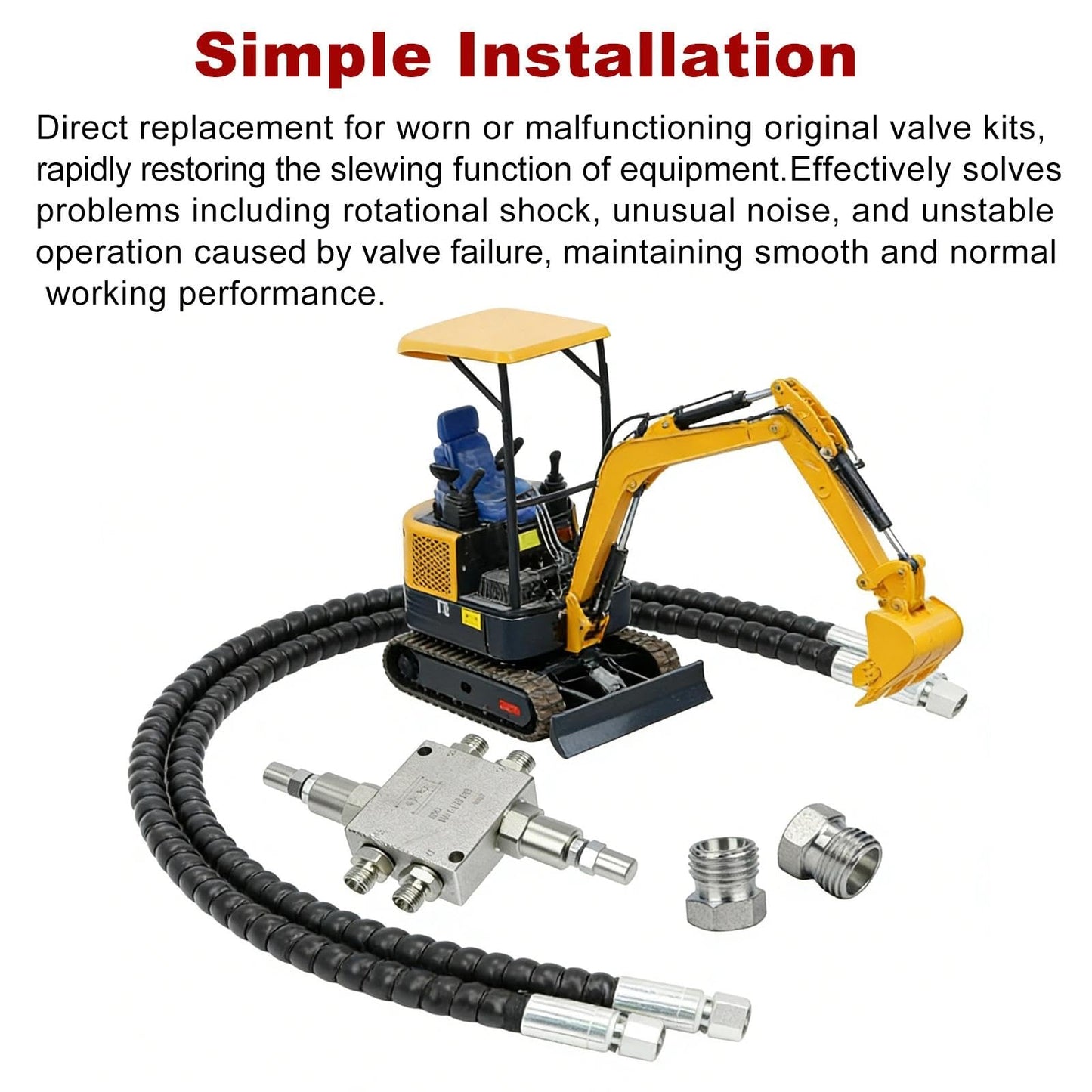 New Hydraulic Cushion Valve Kit Compatible with Mini Excavator Swivel Motor, Compatible with Most Mini Excavators & Equipment with 1/4ā Hydraulic Hoses & M14Ć1.5 Threaded Ports