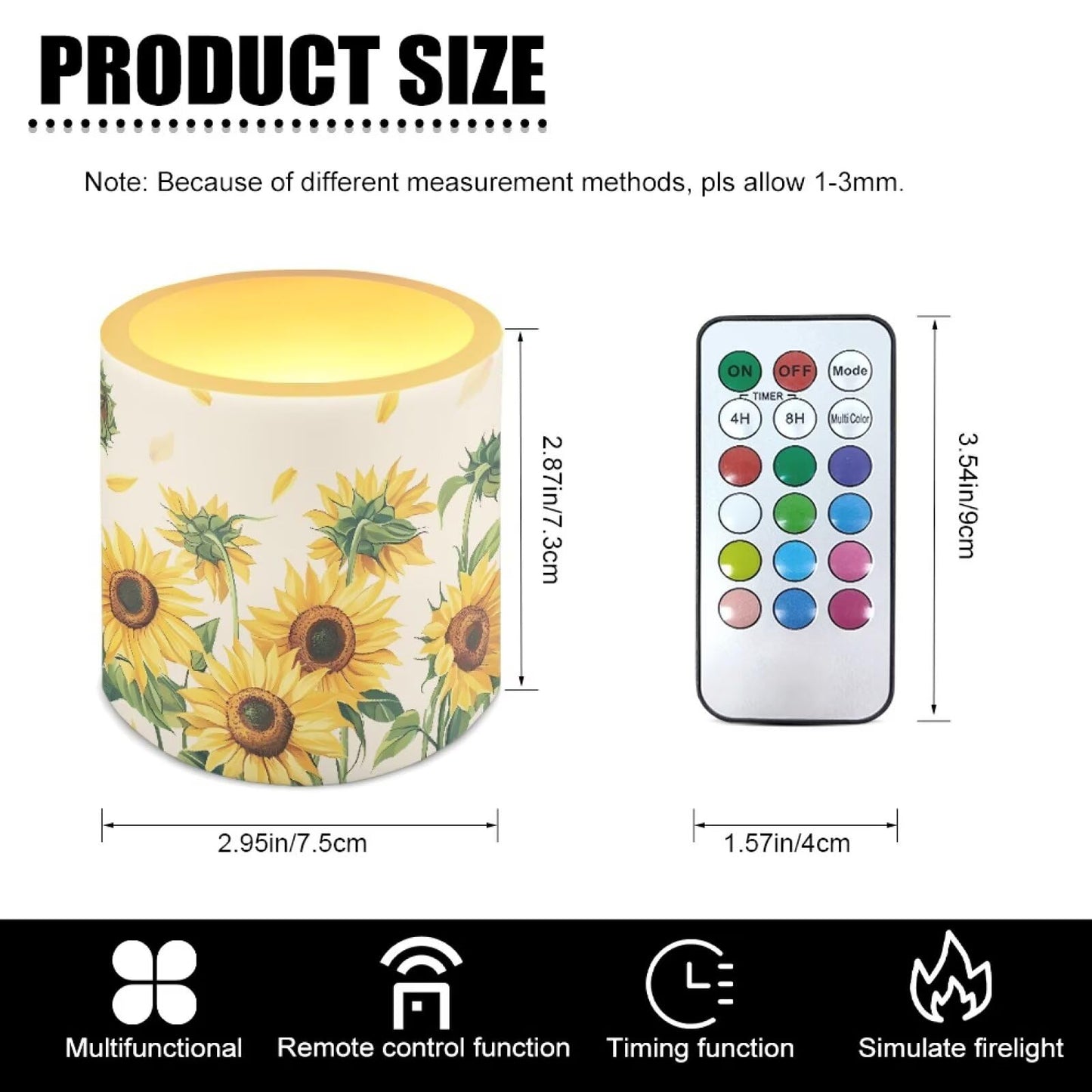 Cozeyat Sunflower Family Gathering LED Candles Set of 4 Battery Powered Flameless with Remote Timer Dancing Flame Waterproof for Home Patio Table Decor