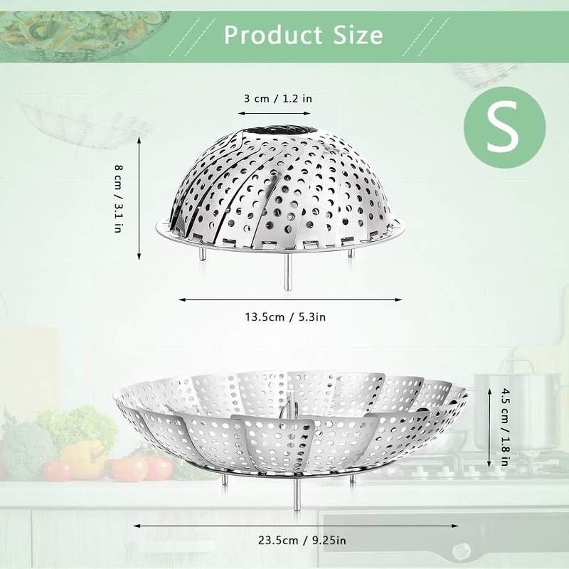 Buylorco Stainless Steel Folding Vegetable Steamer Insert for Veggie & Seafood Cooking (fits pots 5" to 9")
