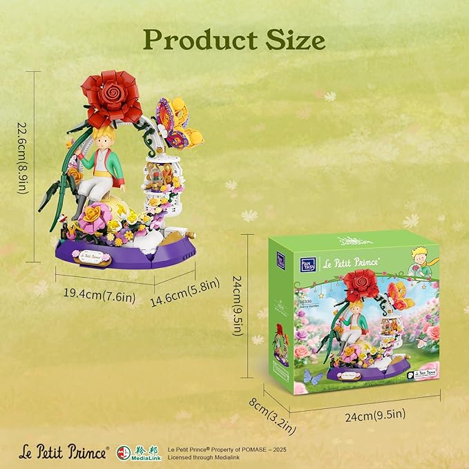PANTASY The Little Prince Star Garden Building Set - Rotating Pavilion with Red Rose & Fox Miniature Planet Scene Interactive Storytelling Toy of Taming and Love Creative Adult & Kids Gift