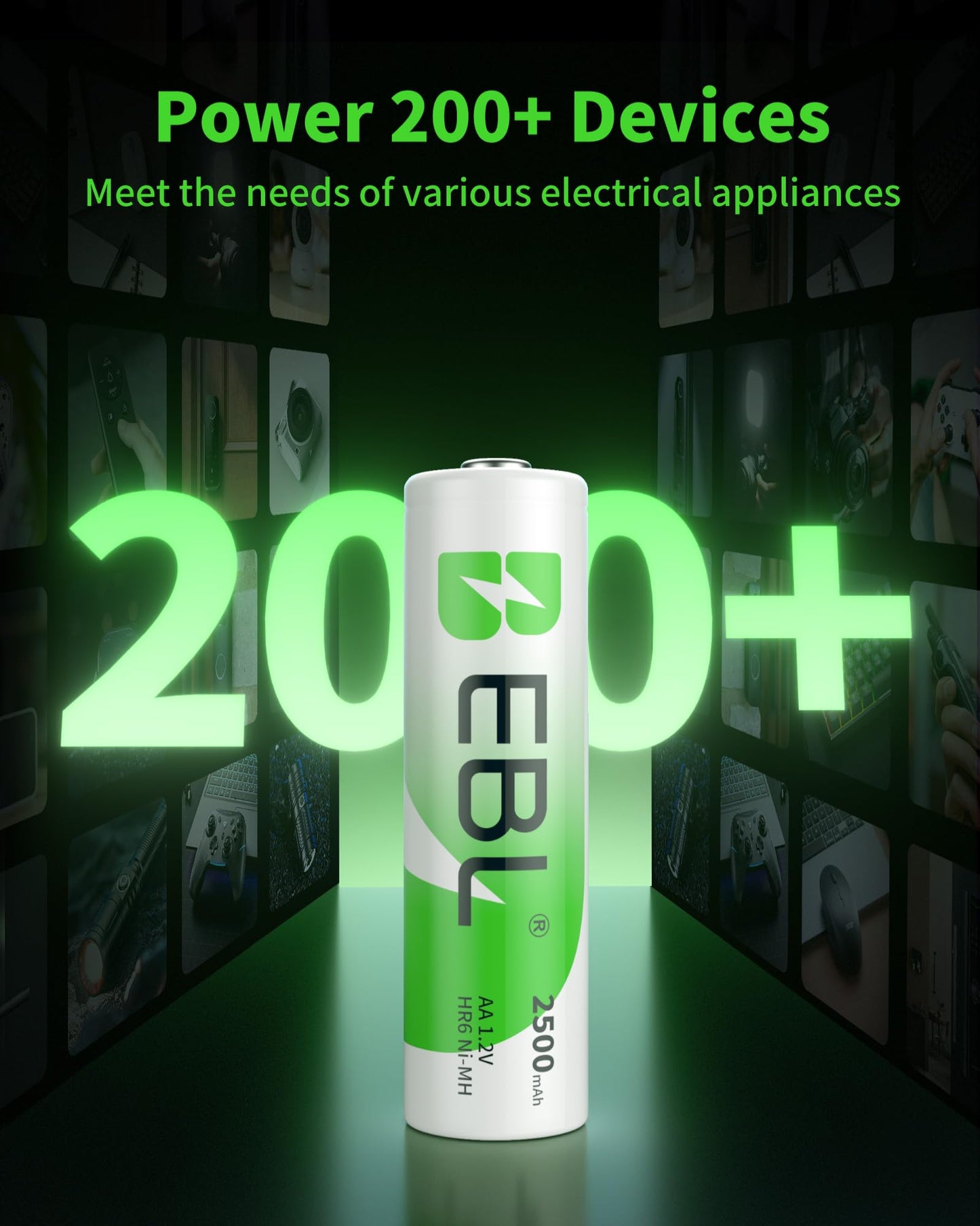 EBL AA Rechargeable Batteries 1.2V 2500mAh High Performance Pre-Charged AA Batteries - 4 Pack