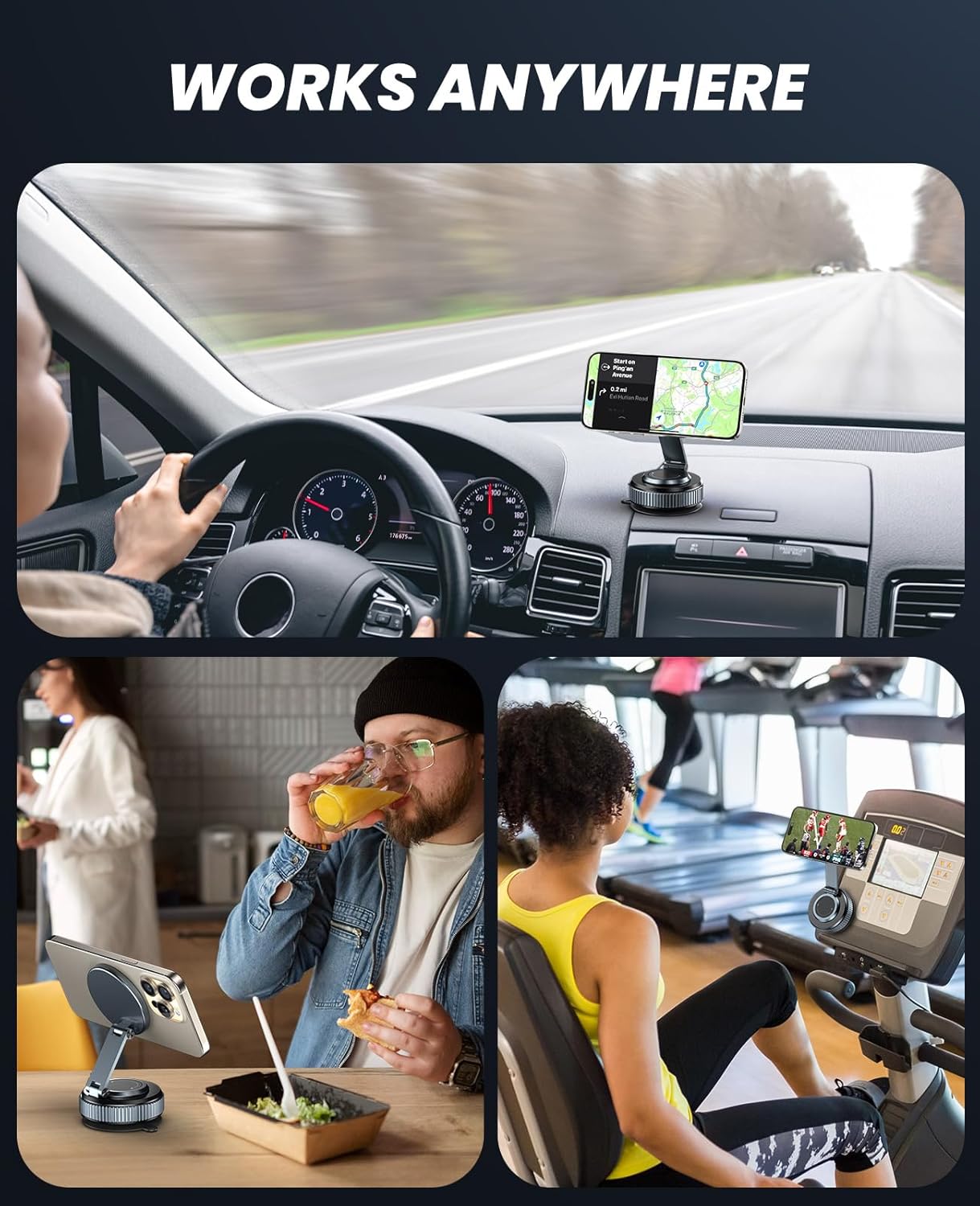 Car Phone Holder, 360°Adjustable Magnetic Phone Holder for Car, Foldable Suction Cup Phone Mount, Phone Holders for Your Car for iPhone 17/16/15/14/13/12 Series (Carbon Fiber)