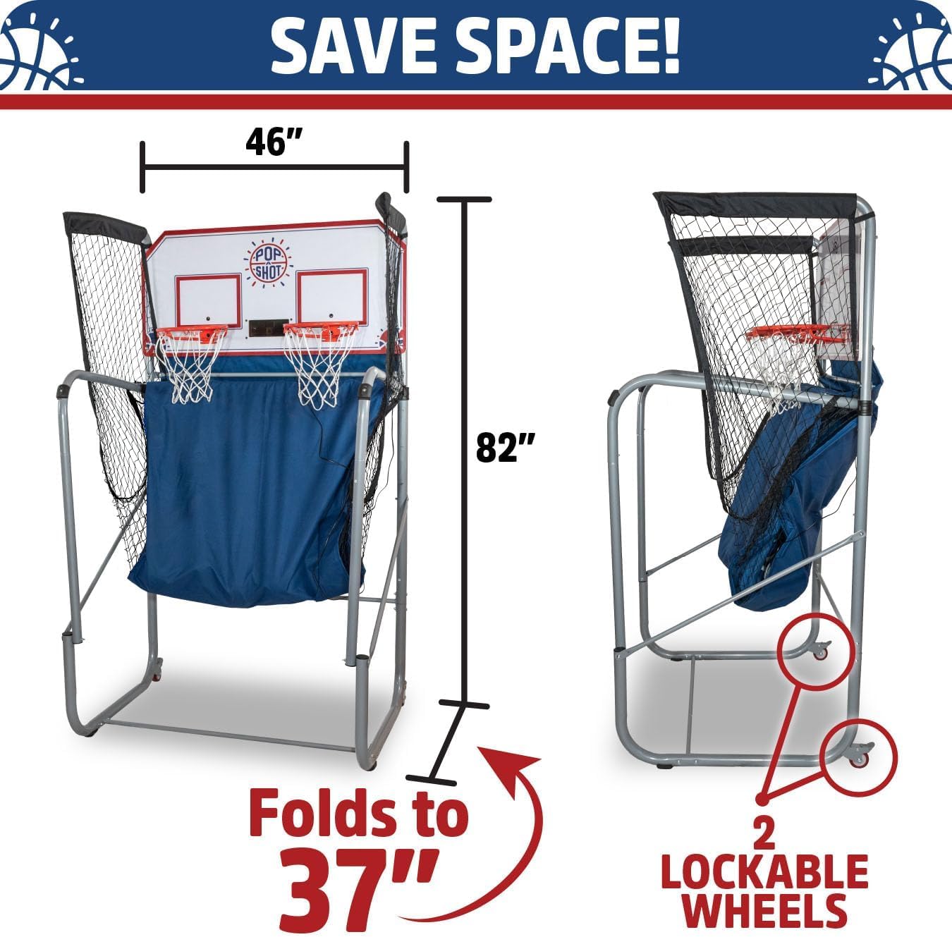 Pop-A-Shot - Home Dual Shot with Detroit Pistons NBA Graphics l Sensor Scoring l 16 Game Modes l 7 Balls l Foldable Storage l for All NBA Fans