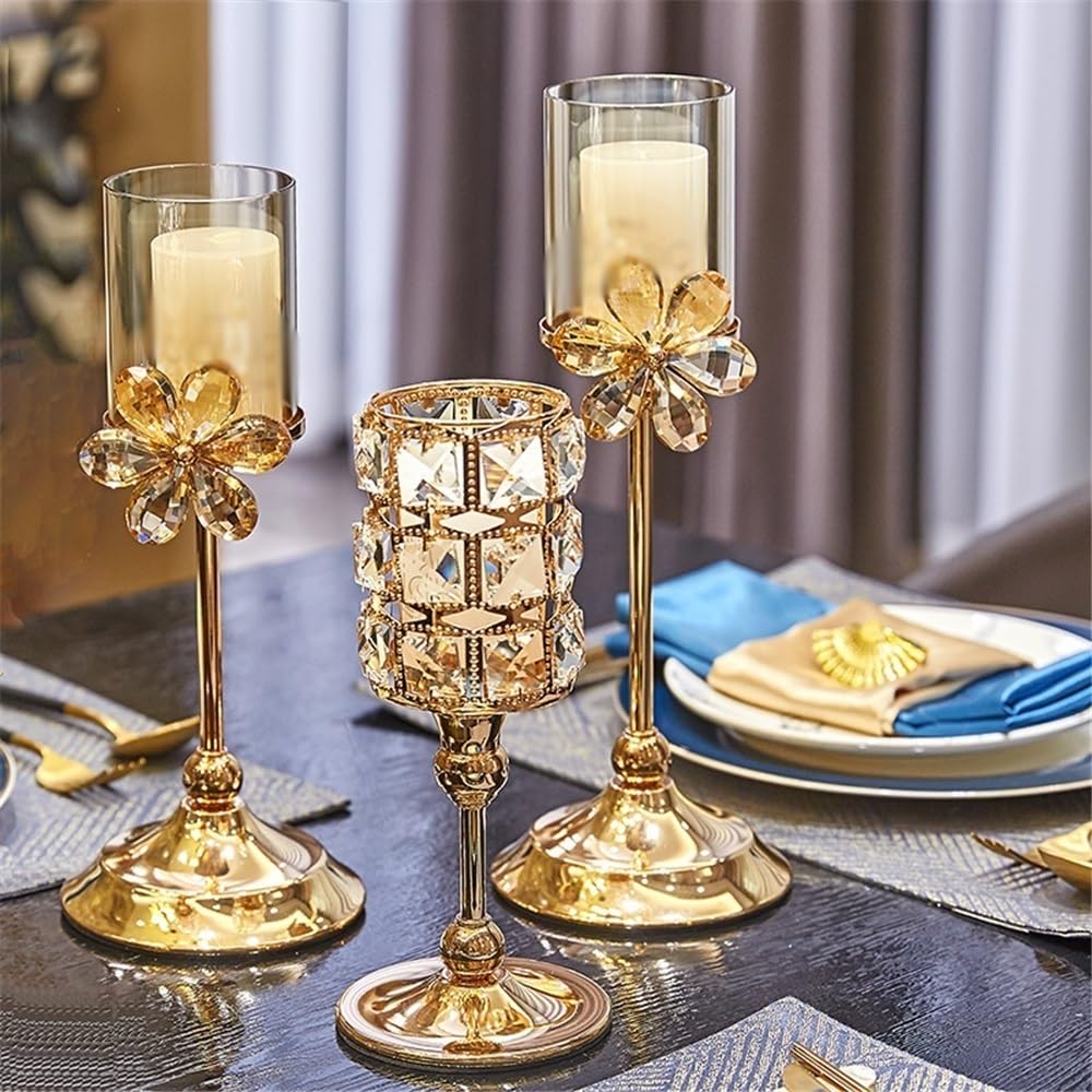 Candle Holders Candle Holders, Wedding Decorations, Metal Crystal Candle Holders, Stand for on Table, Party, Church Decoration Decorative Candle Holder(Small)