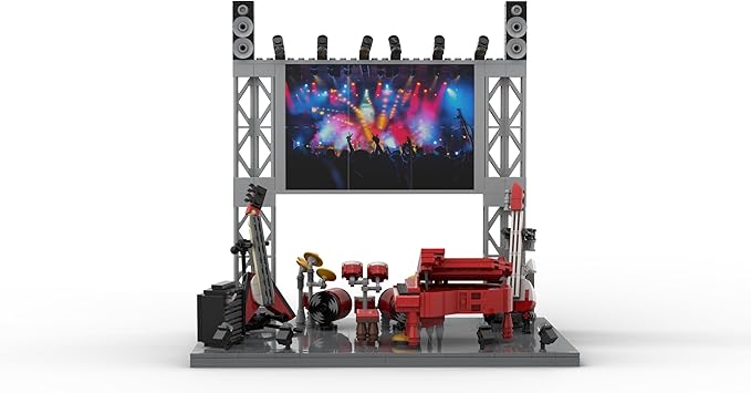 Rock Concert Building Sets MOC Musical Instrument Building Blocks with Piano Bass Guitar & Drum Set Building Kit Gift Includes Stage Screen & Light Scenes 573PCS