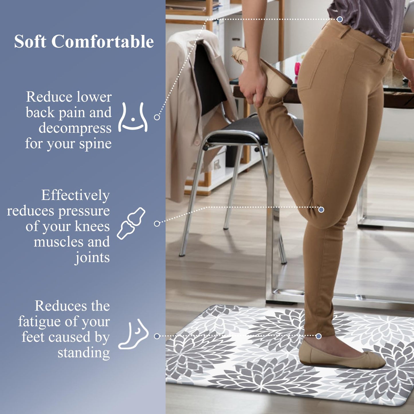 HEBE Anti Fatigue Kitchen Rugs Sets of 2, Non Slip Kitchen Mats for Floor, Waterproof Cushioned Comfort Standing Carpet for Kitchen Sink, Home Office, Laundry Room, Gray