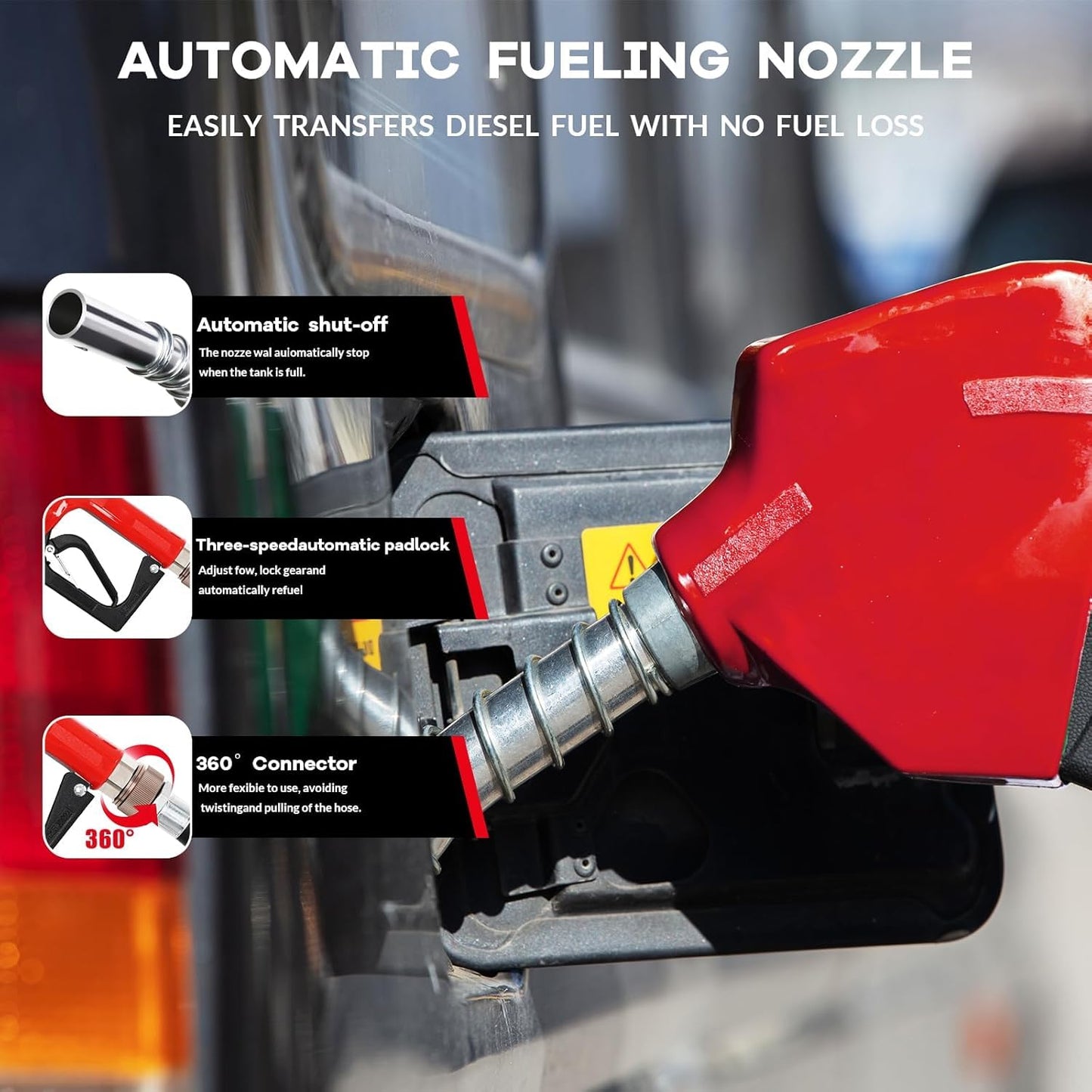128 Gallon Portable Fuel Tank for Diesel and Gasoline, 12v 10 GPM Pump with Auto Shut-Off Nozzle, 13 Ft Hose and Swivel Connector, Heavy-Duty Transfer Tank for Truck, Tractor, Boat and Equipment