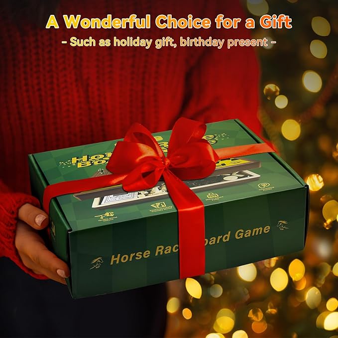 Large 23 inches Horse Race Board Game with Luxury Metal Numbered Horses 4 in 1 Foldable Wood Horse Race Board Game with Dice Poker Chips/Chess & Checkers/Tic Tac Toe for for Adults Family Parties