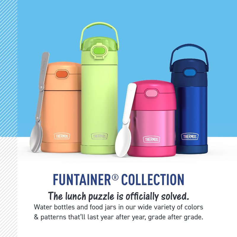 THERMOS FUNTAINER Water Bottle with Straw - 12 Ounce - Kids Stainless Steel Vacuum Insulated Water Bottle with Lid, Ms. Rachel