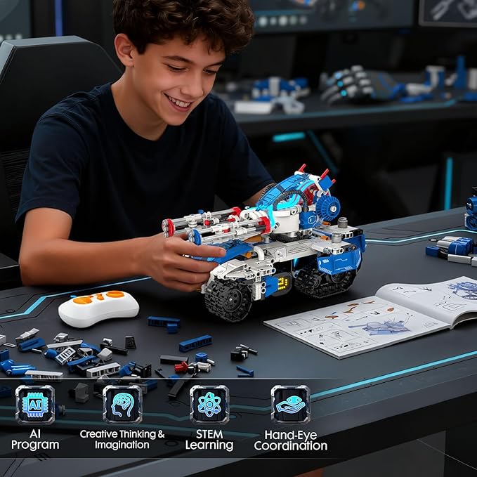 5in1 STEM Robot Building Kits for Kids 6-12 App & Remote Control STEM Car Tank Truck Robot Building Toys for Kids Science Learning 800Pcs DIY Building Sets Erector Sets Gifts for Boys Girls