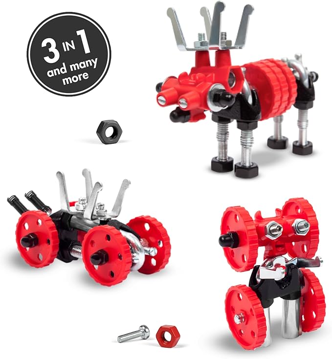 The Off Bits Erector Set: Animal Mini STEM Toys for Kids 6+ Toy Building Sets with Nuts & Bolts STEM Building Toys Gifts for Boys and Girls (Red Moose)