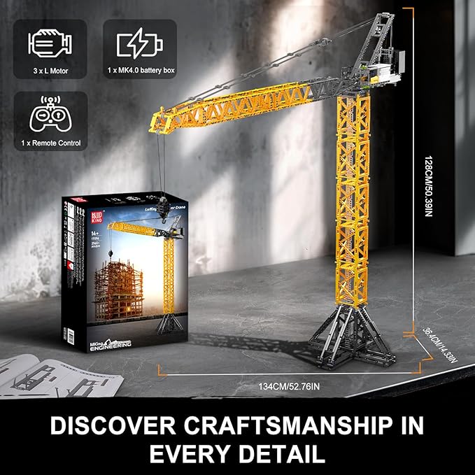 Mould King 17096 Luffing Jib Tower Crane Building Block Set Large Technical Construction Vehicles Crane Truck Model with Motors/APP Remote Control Collectible Set for Adults & Teens 14+ Gift (25