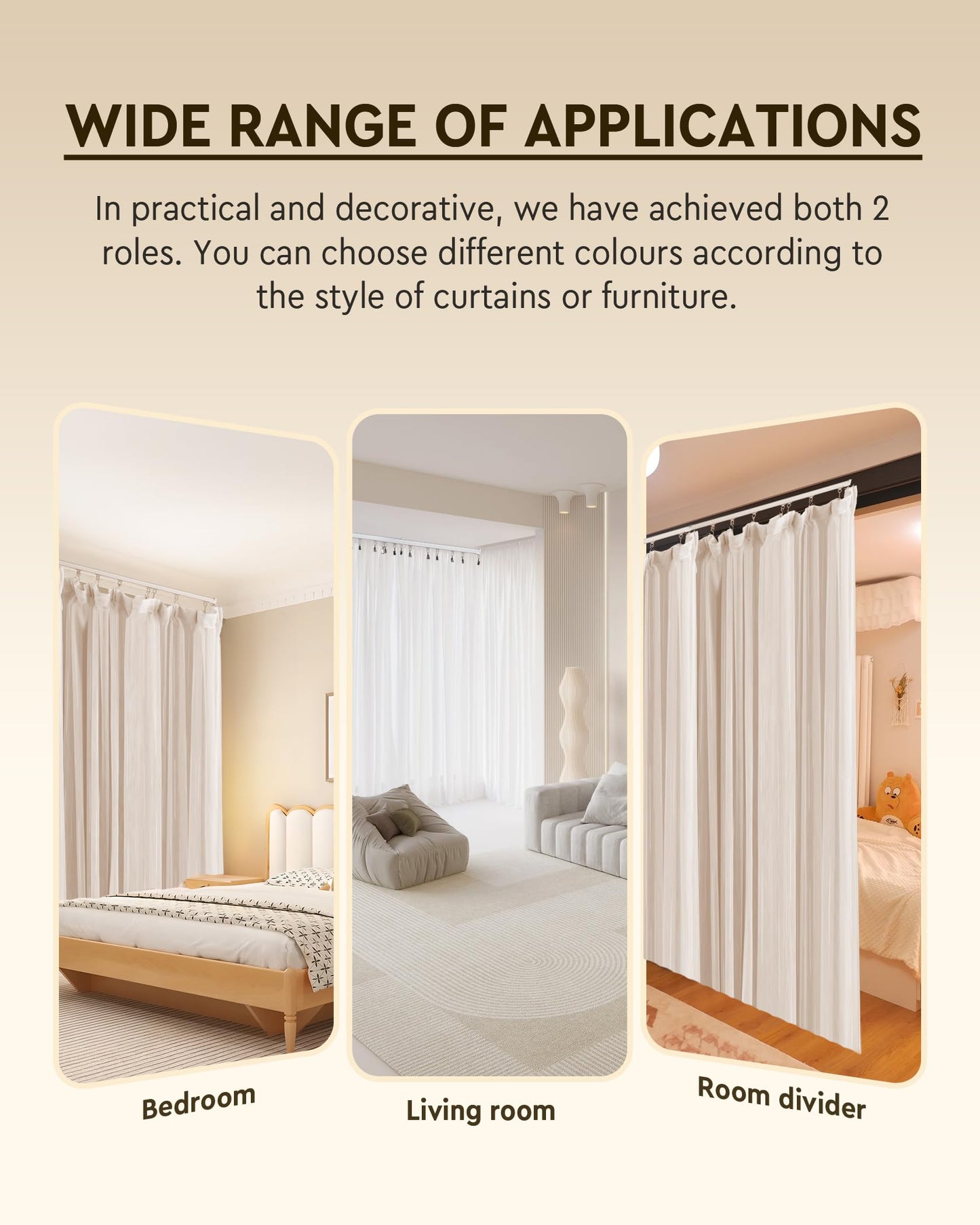 Ezcasch Ceiling Curtain Track Set, Ceiling or Wall Mount 6ft - 9ft, Aluminum Heavy-Duty Curtain Rails, Room Divider Curtain Track for Bedroom, With Silent Slide, Clips and Hooks,White