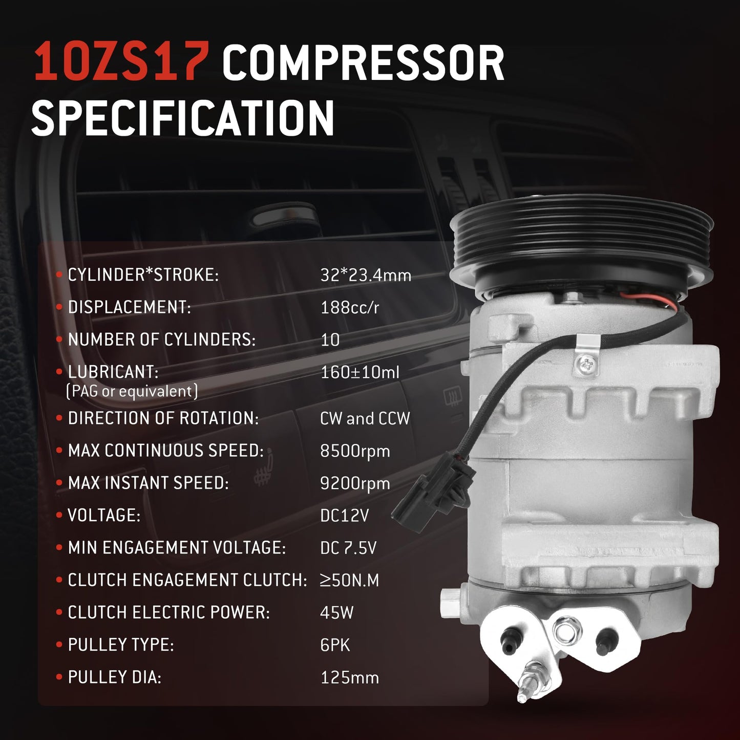 HYR AC Compressor with Clutch Fit for Nissan Rogue 2.5L 2008-2013, Rogue Select 2.5L 2014-2015, Replace# CO 11200C 97490 92600JM01C Air Conditioning Compressor