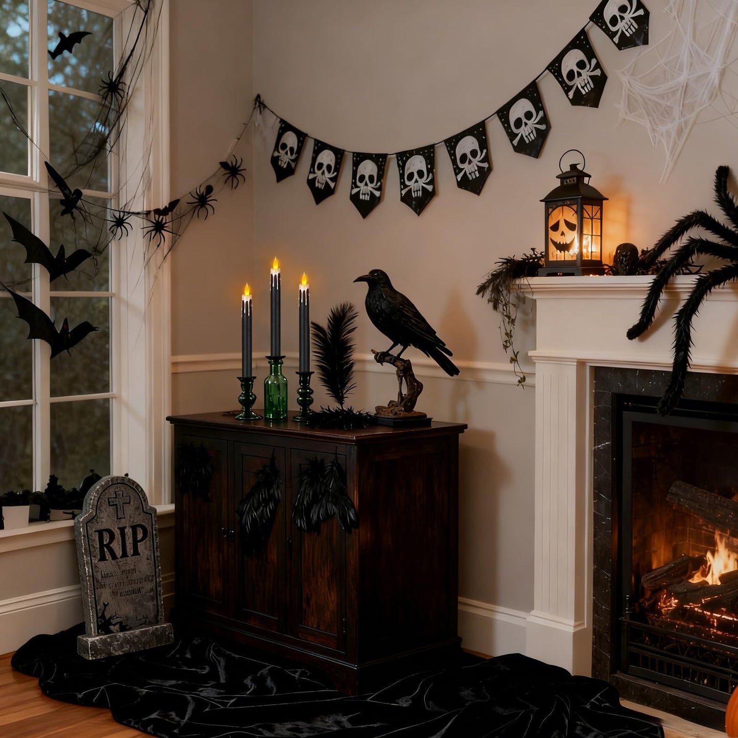 wemarry Flameless Taper Candles 10.6" Dripless Battery Operated Taper Candles Included Remote Timer 400+ Hours by 2AA Batteries for Halloween Christmas Wedding (Black+White, 24 Pack)