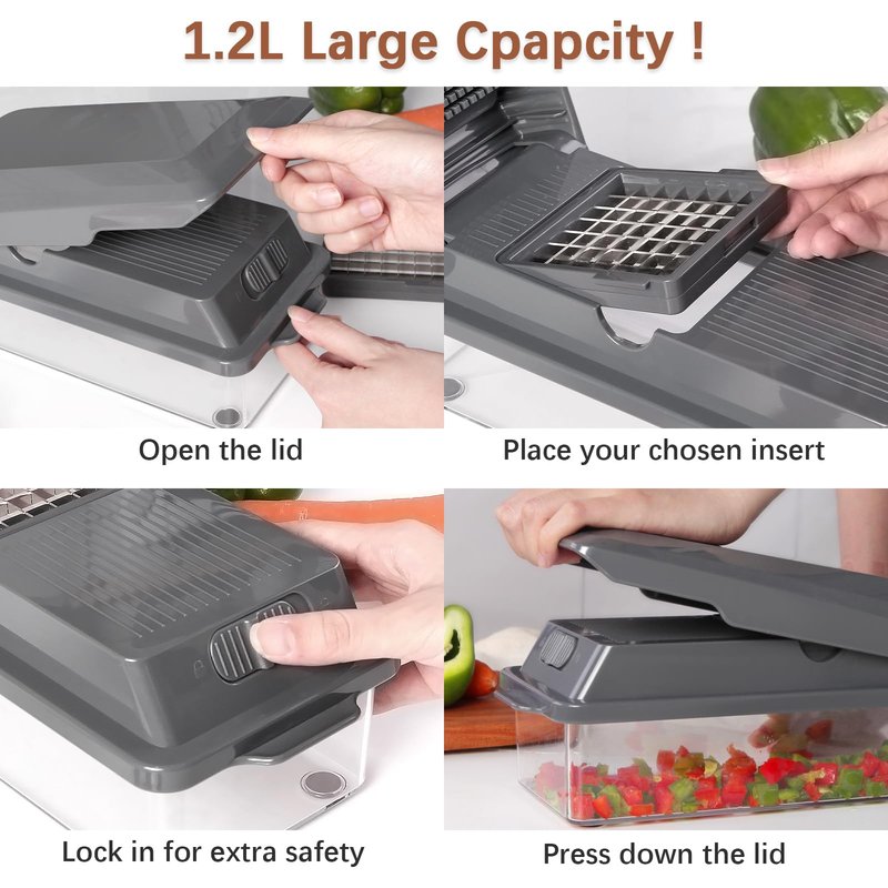LHS Professional Multifunctional Vegetable Chopper Pro Food Chopper with Food Storage Containers, Mandoline Slicer Onion Dicer Fruit Cutter, Kitchen Gadgets and Home Essentials(7 in 1, Black)