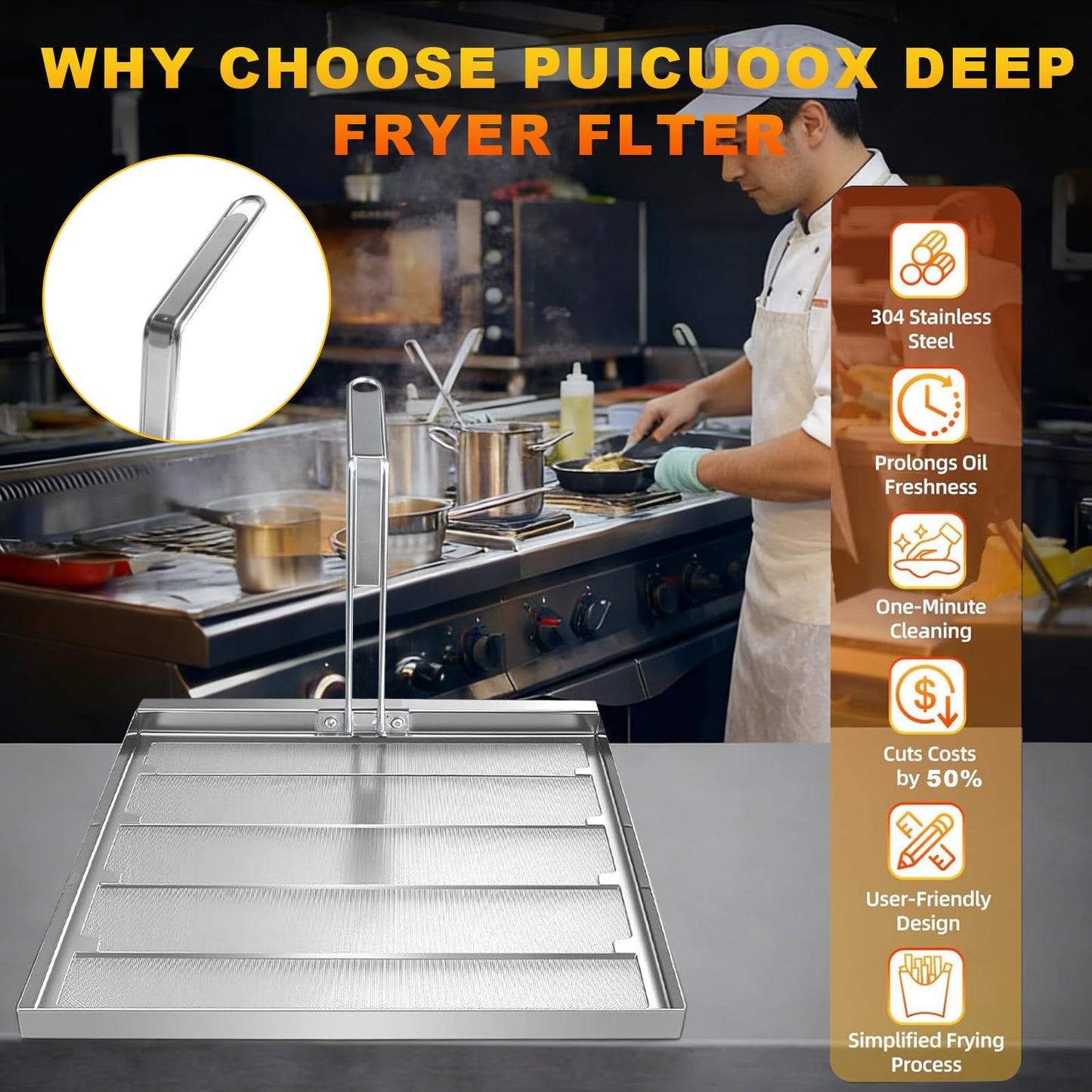 Upgraded AF45 Fryer Filter TK45 Commercial Deep Fryer Filter Strainer 13.75" x 13.75" 550 Micron 304 Stainless Steel, +20% Thickened, Extend Oil Life by 50%