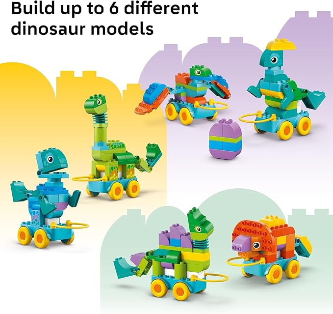 LEGO DUPLO Town 3 in 1 Dinosaurs on Wheels Learning Toy for Toddler Boys & Girls Ages 3+ - Building & Education Play Set Teaches Problem-Solving Skills Through Play - Preschool Gift Idea - 10