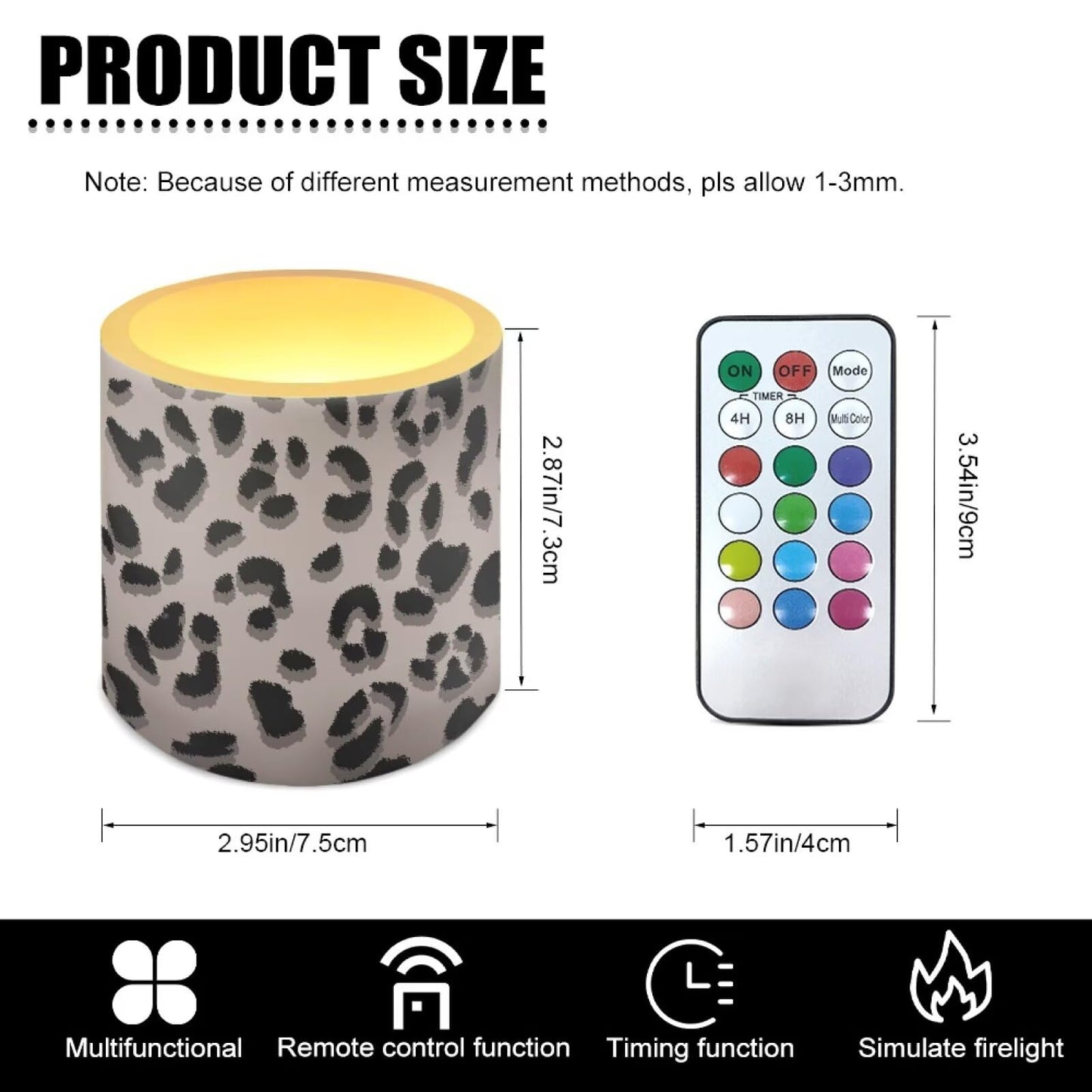 NETILGEN Classic Brown Leopard Print Flameless Candles Realistic Flickering Flameless Candles with Timer Remote Color Changing Battery Operated LED Candles Set of 4